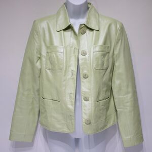 Bernardo Leather Jacket Shiny Light Pastel Green Big Buttons Women’s Size S (A3)